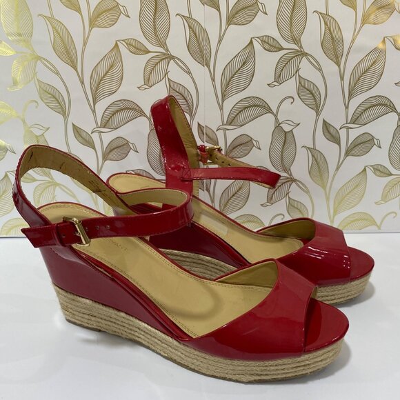 Lane Bryant Cherry Red Patent Leather Espadrille Wedge Sandals With Ankle Strap - Picture 1 of 9